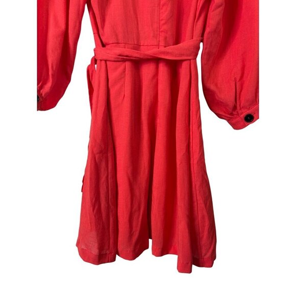 Lulus Women's Faux Wrap Dress Red Puffed Sleeve Button Accents Tie Size S - Picture 13 of 14